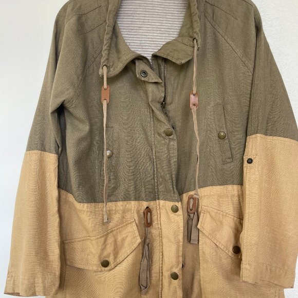 Blu Pepper Two Tone Utility jacket in Green and Tan,‎ Colorblock, Zip, Snap, M - Picture 1 of 5